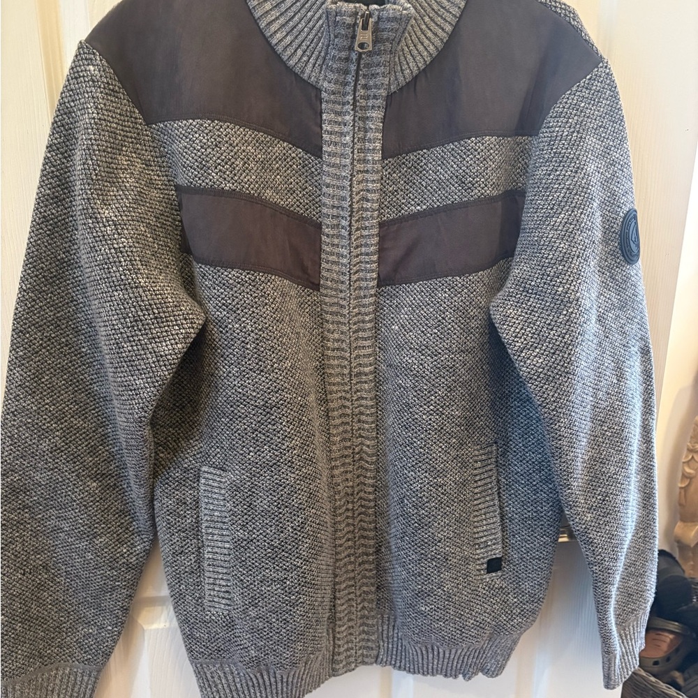 Men’s Buffalo knit sweater jacket.